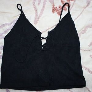 John Galt black crop lace up tank